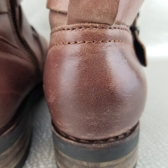 ✅Bussola PRAUGUE Brown Leather Boots Side Zip Straps Women's Size 38 / 7-7.5 US - Picture 12 of 16